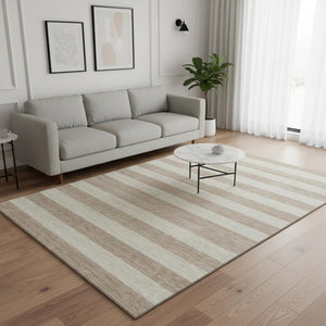 HomeRoots 5' x 8' Beige Taupe Striped Area Rug – Washable, UV Protected, Stain-Resistant for Family Homes 647718