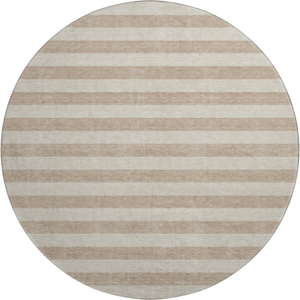 HomeRoots 8' Beige and Taupe Striped Washable Round Rug - UV Protected, Stain Resistant, Perfect for Any Space! 647719