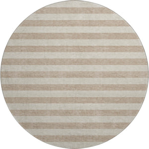 HomeRoots 8' Beige and Taupe Striped Washable Round Rug - UV Protected, Stain Resistant, Perfect for Any Space! 647719