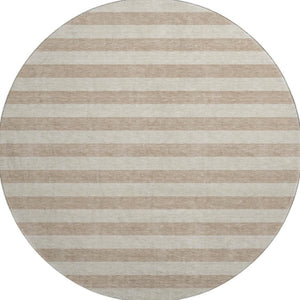 HomeRoots 8' Beige and Taupe Striped Washable Round Rug - UV Protected, Stain Resistant, Perfect for Any Space! 647719