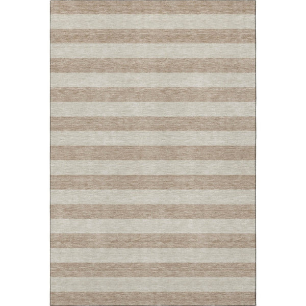 HomeRoots 8' X 10' Striped Beige and Taupe Washable Area Rug with UV Protection - Durable, Stylish & Easy-Clean! 647720