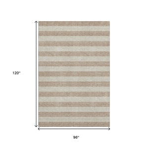HomeRoots 8' X 10' Striped Beige and Taupe Washable Area Rug with UV Protection - Durable, Stylish & Easy-Clean! 647720