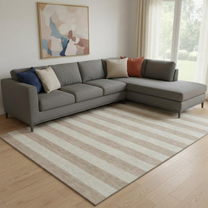 HomeRoots 8' X 10' Striped Beige and Taupe Washable Area Rug with UV Protection - Durable, Stylish & Easy-Clean! 647720