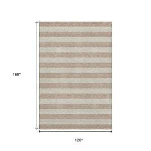 HomeRoots 10' X 14' Washable Beige & Taupe Striped Area Rug with UV Protection for Stylish Living Spaces 647722