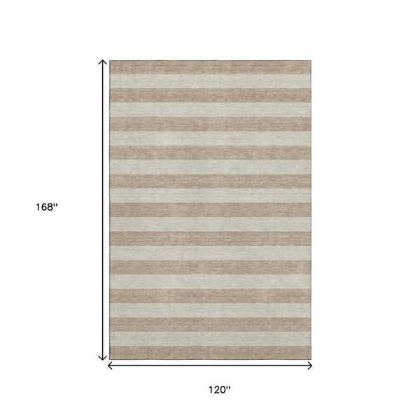 HomeRoots 10' X 14' Washable Beige & Taupe Striped Area Rug with UV Protection for Stylish Living Spaces 647722