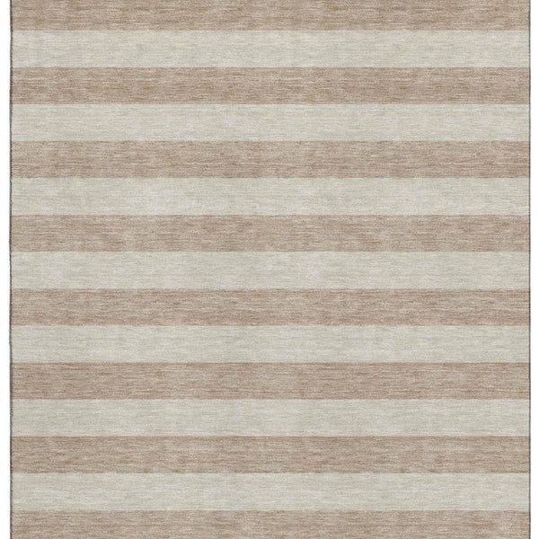 HomeRoots 10' X 14' Washable Beige & Taupe Striped Area Rug with UV Protection for Stylish Living Spaces 647722