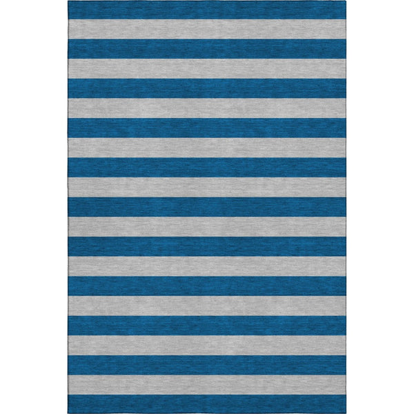 HomeRoots 5' Blue and Gray Striped Washable Area Rug with UV Protection - Durable, Stain-Resistant Design! 647724