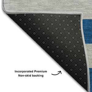 HomeRoots 5' Blue and Gray Striped Washable Area Rug with UV Protection - Durable, Stain-Resistant Design! 647724
