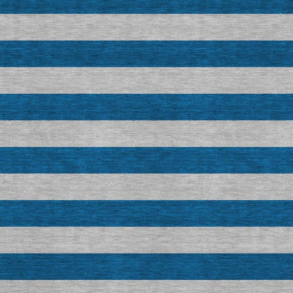 HomeRoots 5' Blue and Gray Striped Washable Area Rug with UV Protection - Durable, Stain-Resistant Design! 647724