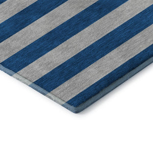 HomeRoots 8' Blue And Gray Striped Washable Round Rug - UV Protected, Stain Resistant, Perfect for High-Traffic Areas 647725