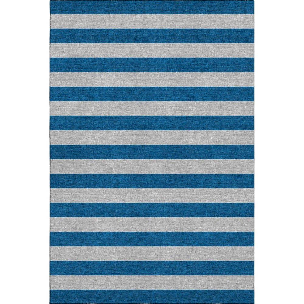 HomeRoots 8' X 10' Stylish Blue and Gray Striped Washable Area Rug with UV Protection for High-Traffic Spaces 647726