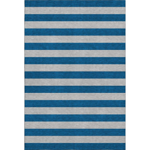 HomeRoots 8' X 10' Stylish Blue and Gray Striped Washable Area Rug with UV Protection for High-Traffic Spaces 647726