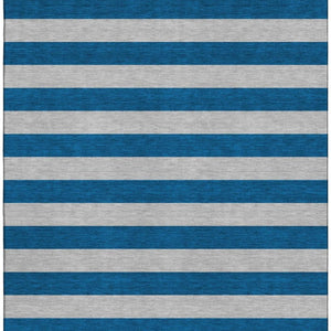 HomeRoots 8' X 10' Stylish Blue and Gray Striped Washable Area Rug with UV Protection for High-Traffic Spaces 647726