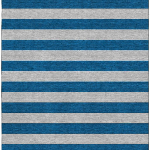 HomeRoots 8' X 10' Stylish Blue and Gray Striped Washable Area Rug with UV Protection for High-Traffic Spaces 647726