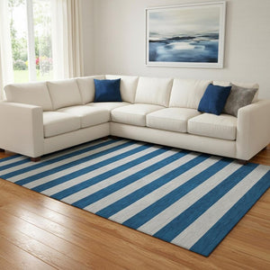 HomeRoots 8' X 10' Stylish Blue and Gray Striped Washable Area Rug with UV Protection for High-Traffic Spaces 647726
