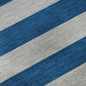 HomeRoots 10' Blue and Gray Striped Washable Area Rug - Durable, Stain Resistant, UV Protected for Homes 647728