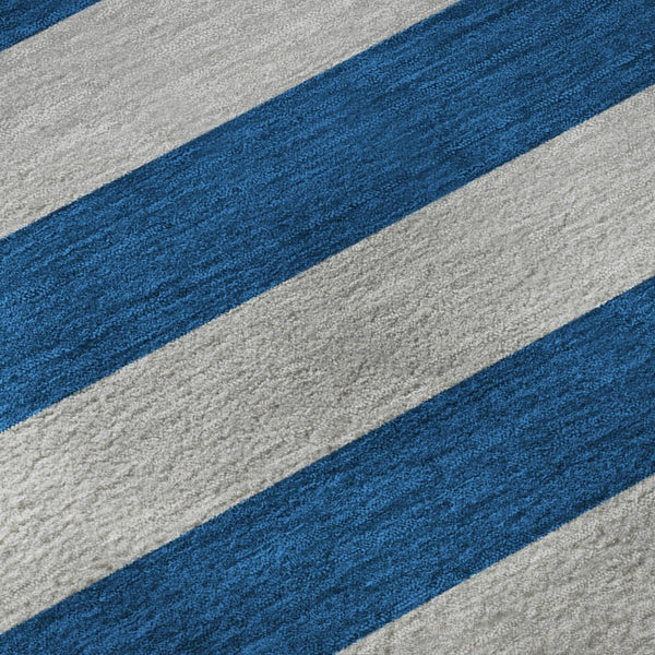 HomeRoots 10' Blue and Gray Striped Washable Area Rug - Durable, Stain Resistant, UV Protected for Homes 647728