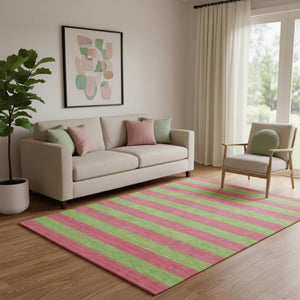 HomeRoots 5' X 8' Blush & Green Striped Washable Area Rug - UV Protected, Soft, Durable, Perfect for Homes! 647730
