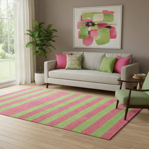 HomeRoots 5' X 8' Blush & Green Striped Washable Area Rug - UV Protected, Soft, Durable, Perfect for Homes! 647730