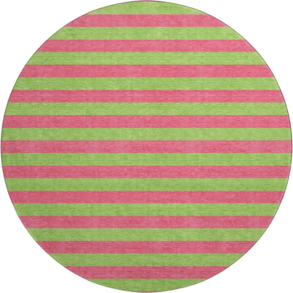 HomeRoots 8' Blush and Green Striped Washable Round Rug - UV Protected, Durable, Stylish & Easy-Care Design 647731