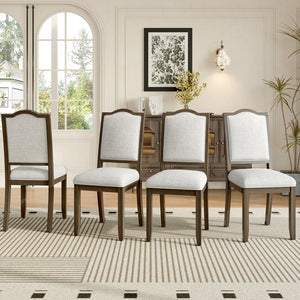 English Elm Farmhouse Upholstered Dining Chairs Set of 4 with High Back, Comfortable Modern Seating for Home Use Brown+Beige N752P271803D