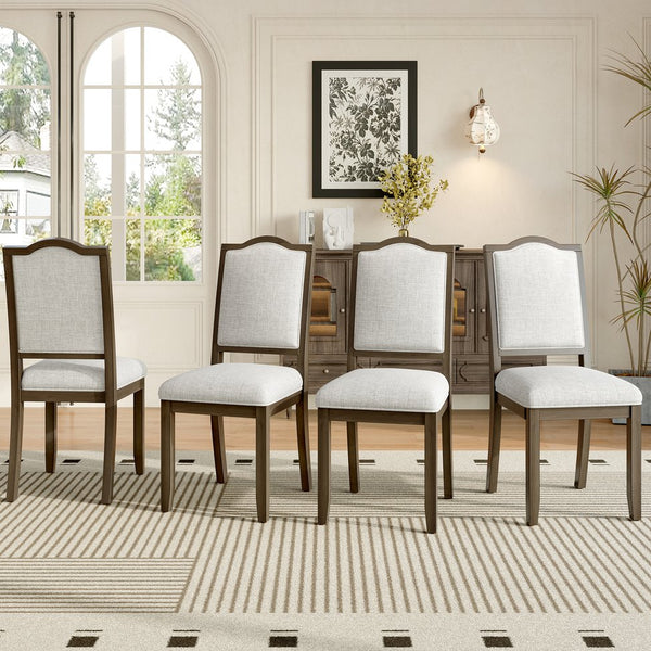 English Elm Farmhouse Upholstered Dining Chairs Set of 4 with High Back, Comfortable Modern Seating for Home Use Brown+Beige N752P271803D