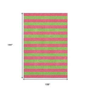 HomeRoots 9' X 12' Washable Blush & Green Striped Area Rug with UV Protection - Durable, Stylish, Easy Care! 647733
