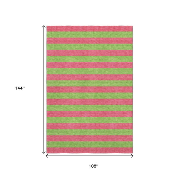 HomeRoots 9' X 12' Washable Blush & Green Striped Area Rug with UV Protection - Durable, Stylish, Easy Care! 647733