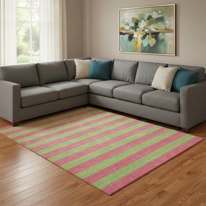 HomeRoots 9' X 12' Washable Blush & Green Striped Area Rug with UV Protection - Durable, Stylish, Easy Care! 647733