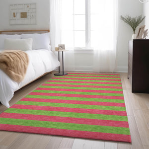 HomeRoots 9' X 12' Washable Blush & Green Striped Area Rug with UV Protection - Durable, Stylish, Easy Care! 647733