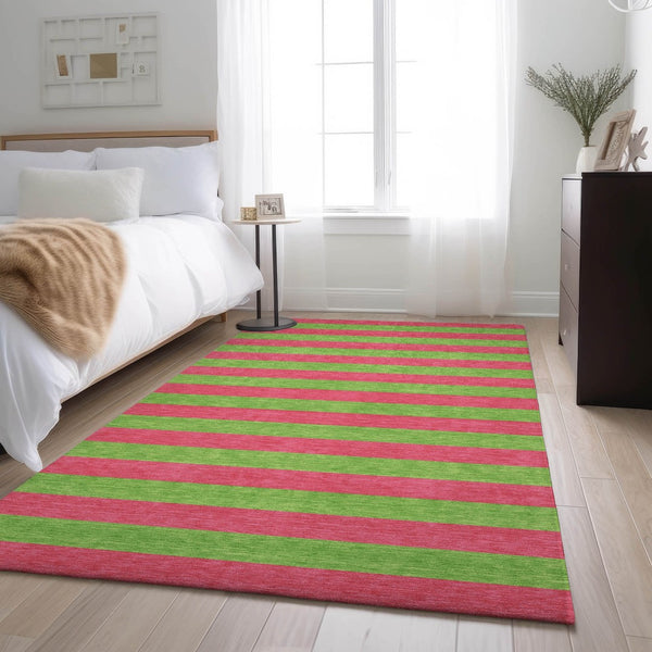HomeRoots 9' X 12' Washable Blush & Green Striped Area Rug with UV Protection - Durable, Stylish, Easy Care! 647733