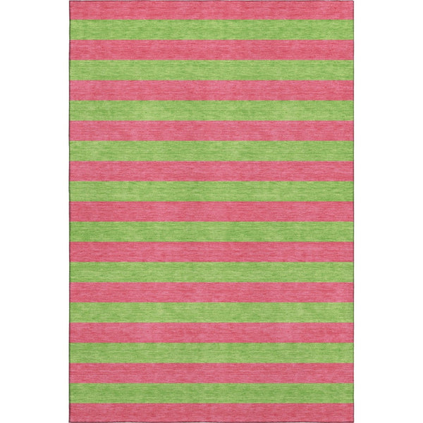 HomeRoots 9' X 12' Washable Blush & Green Striped Area Rug with UV Protection - Durable, Stylish, Easy Care! 647733