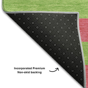 HomeRoots 9' X 12' Washable Blush & Green Striped Area Rug with UV Protection - Durable, Stylish, Easy Care! 647733