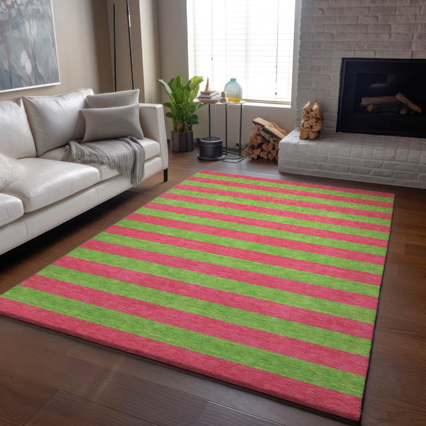 HomeRoots 9' X 12' Washable Blush & Green Striped Area Rug with UV Protection - Durable, Stylish, Easy Care! 647733