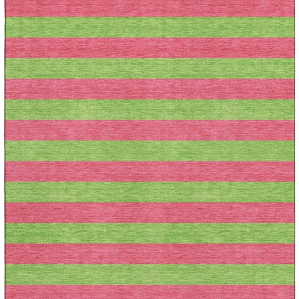 HomeRoots 9' X 12' Washable Blush & Green Striped Area Rug with UV Protection - Durable, Stylish, Easy Care! 647733