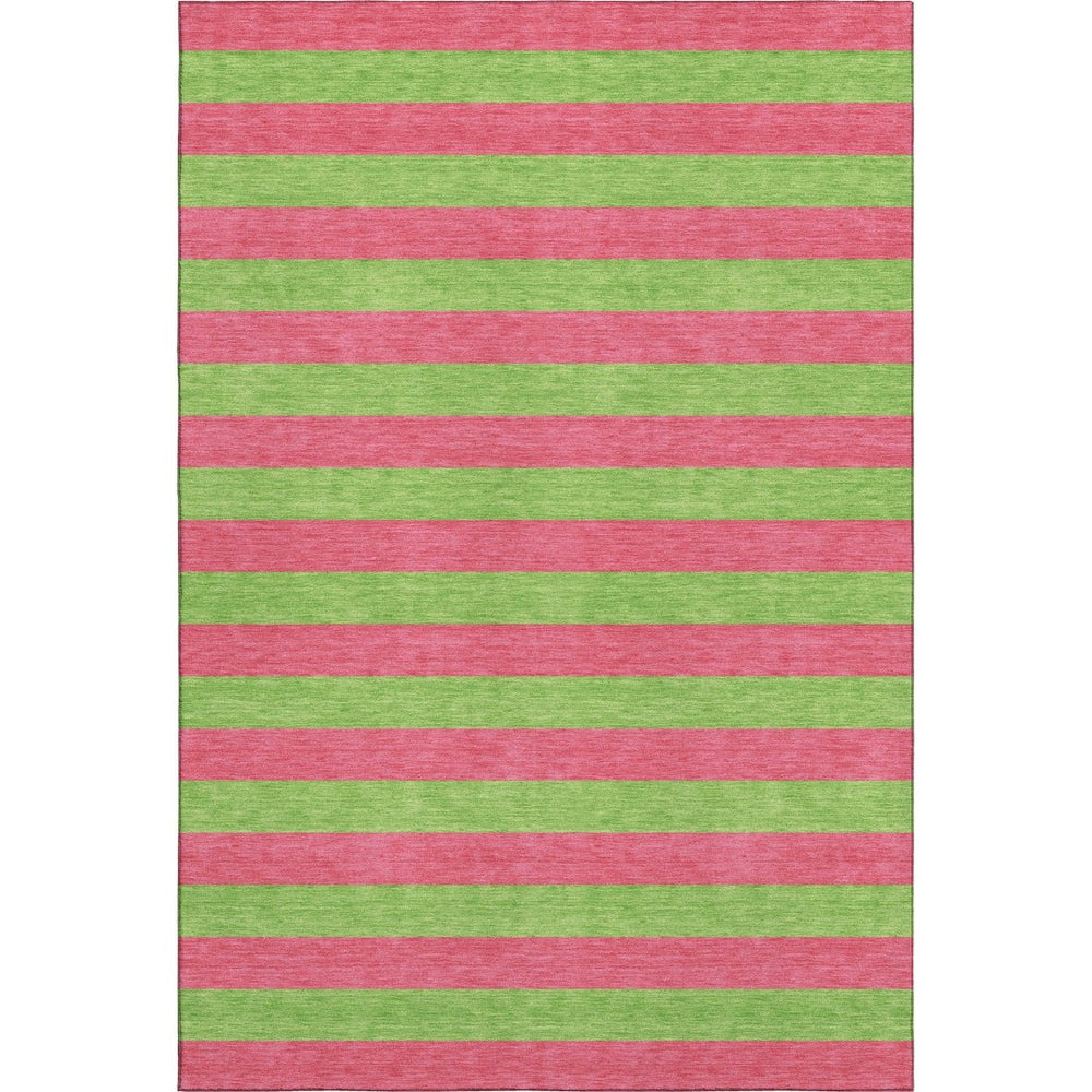 HomeRoots 10' X 14' Blush and Green Striped Washable Area Rug – Durable, Stain-Resistant with UV Protection! 647734