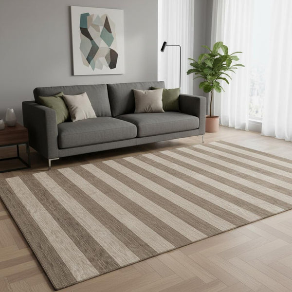 HomeRoots 5' X 8' Washable Coffee and Beige Striped Area Rug with UV Protection for Easy Care and Style 647736