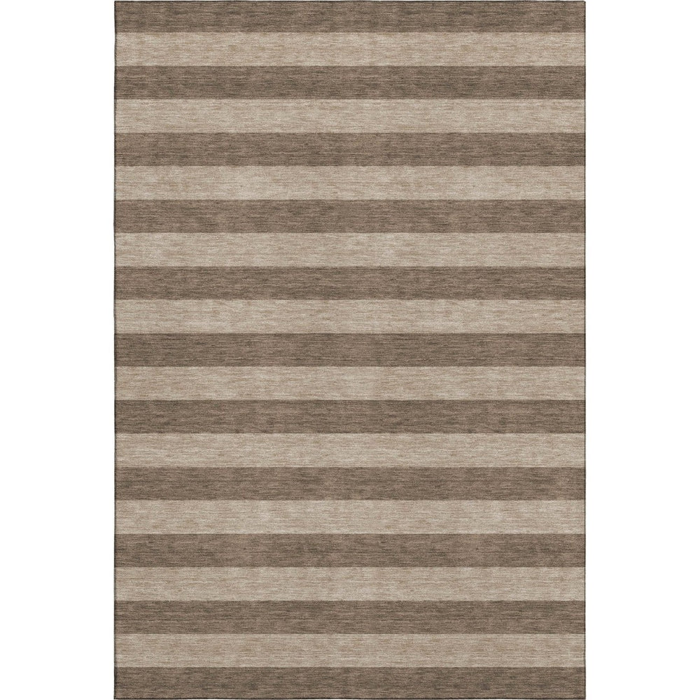 HomeRoots 5' X 8' Washable Coffee and Beige Striped Area Rug with UV Protection for Easy Care and Style 647736