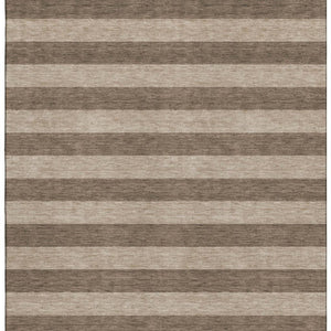 HomeRoots 5' X 8' Washable Coffee and Beige Striped Area Rug with UV Protection for Easy Care and Style 647736