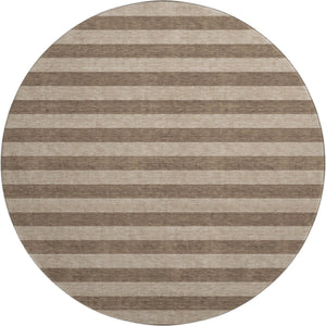 HomeRoots 8' Coffee and Beige Striped Washable Round Rug – Durable, UV-Protected, Ideal for Busy Homes & Decor 647737