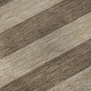 HomeRoots 8' Coffee and Beige Striped Washable Round Rug – Durable, UV-Protected, Ideal for Busy Homes & Decor 647737