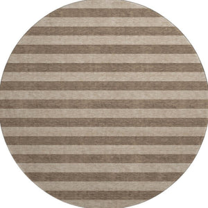 HomeRoots 8' Coffee and Beige Striped Washable Round Rug – Durable, UV-Protected, Ideal for Busy Homes & Decor 647737