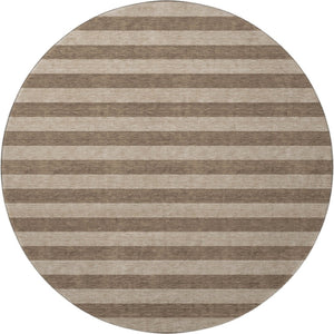 HomeRoots 8' Coffee and Beige Striped Washable Round Rug – Durable, UV-Protected, Ideal for Busy Homes & Decor 647737