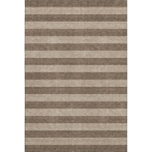 HomeRoots 8' X 10' Coffee and Beige Striped Washable Area Rug - Durable, UV-Protected, Family-Friendly Design 647738