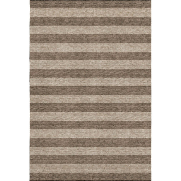 HomeRoots 8' X 10' Coffee and Beige Striped Washable Area Rug - Durable, UV-Protected, Family-Friendly Design 647738