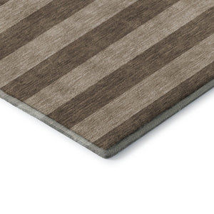 HomeRoots 8' X 10' Coffee and Beige Striped Washable Area Rug - Durable, UV-Protected, Family-Friendly Design 647738