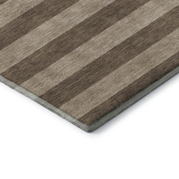 HomeRoots 8' X 10' Coffee and Beige Striped Washable Area Rug - Durable, UV-Protected, Family-Friendly Design 647738