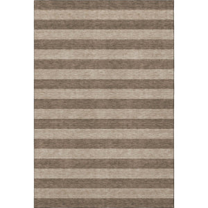 HomeRoots 8' X 10' Coffee and Beige Striped Washable Area Rug - Durable, UV-Protected, Family-Friendly Design 647738