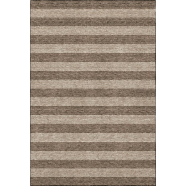 HomeRoots 8' X 10' Coffee and Beige Striped Washable Area Rug - Durable, UV-Protected, Family-Friendly Design 647738