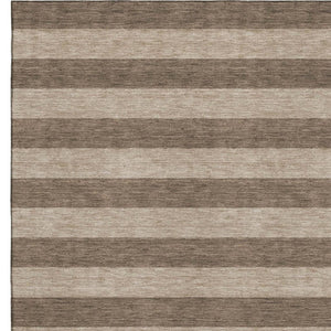 HomeRoots 9' X 12' Coffee And Beige Striped Area Rug - Durable, Stain Resistant, UV Protected for Busy Homes 647739